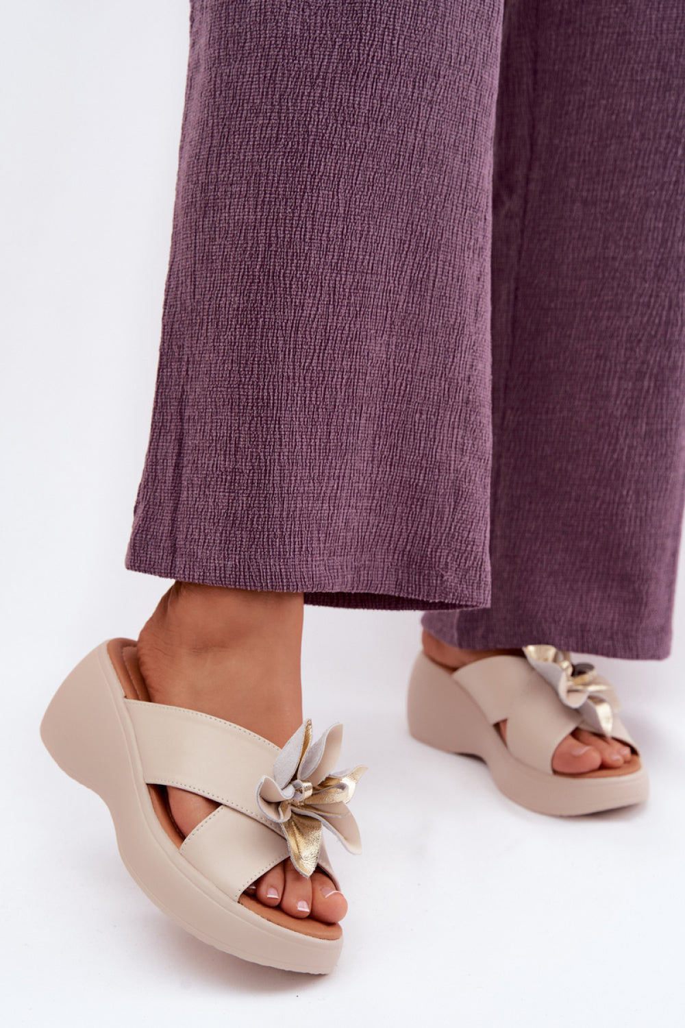 Step In Style Vinceza Beige Leather Wedge Sandals