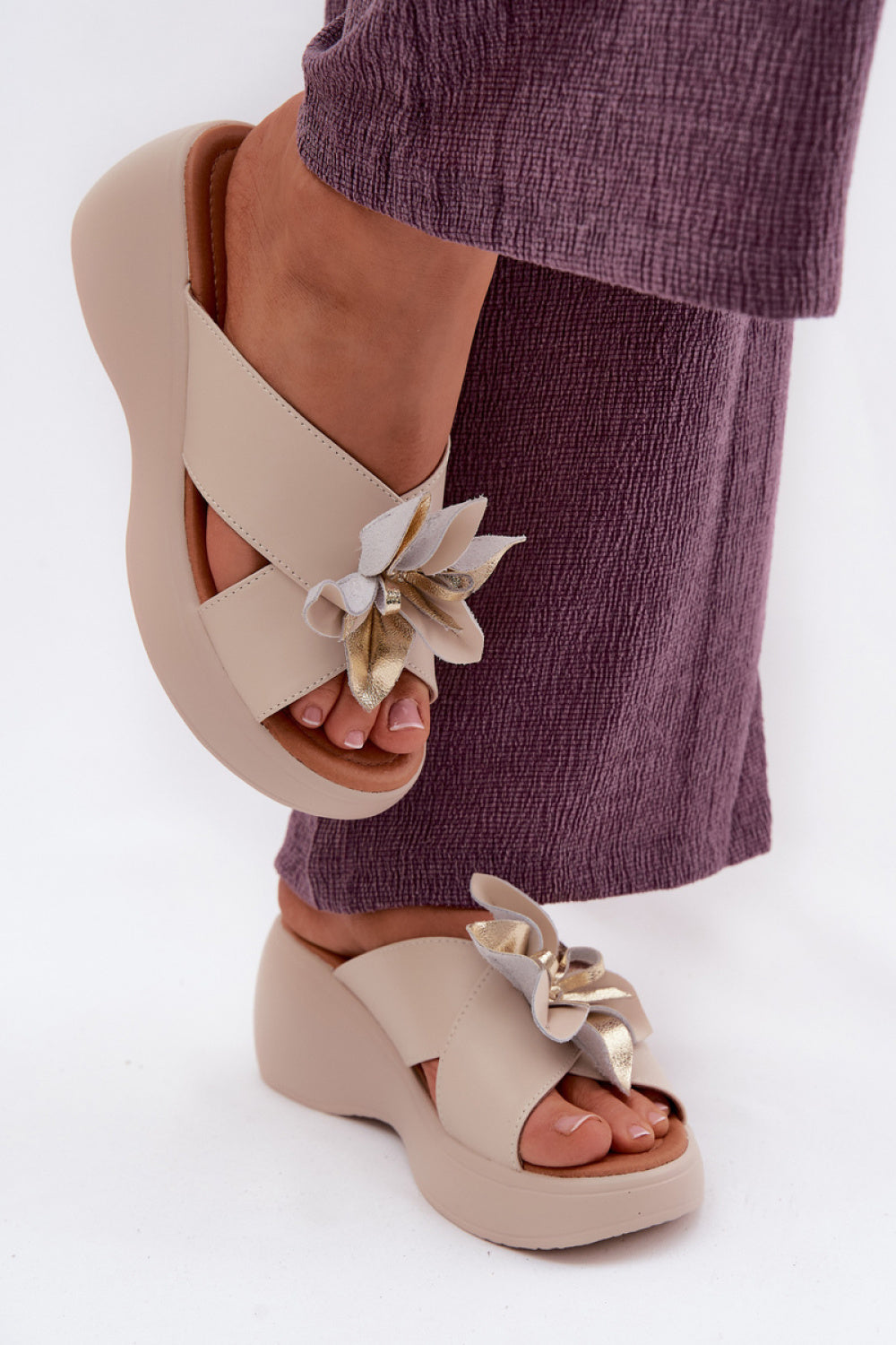 Step In Style Vinceza Beige Leather Wedge Sandals - view 3