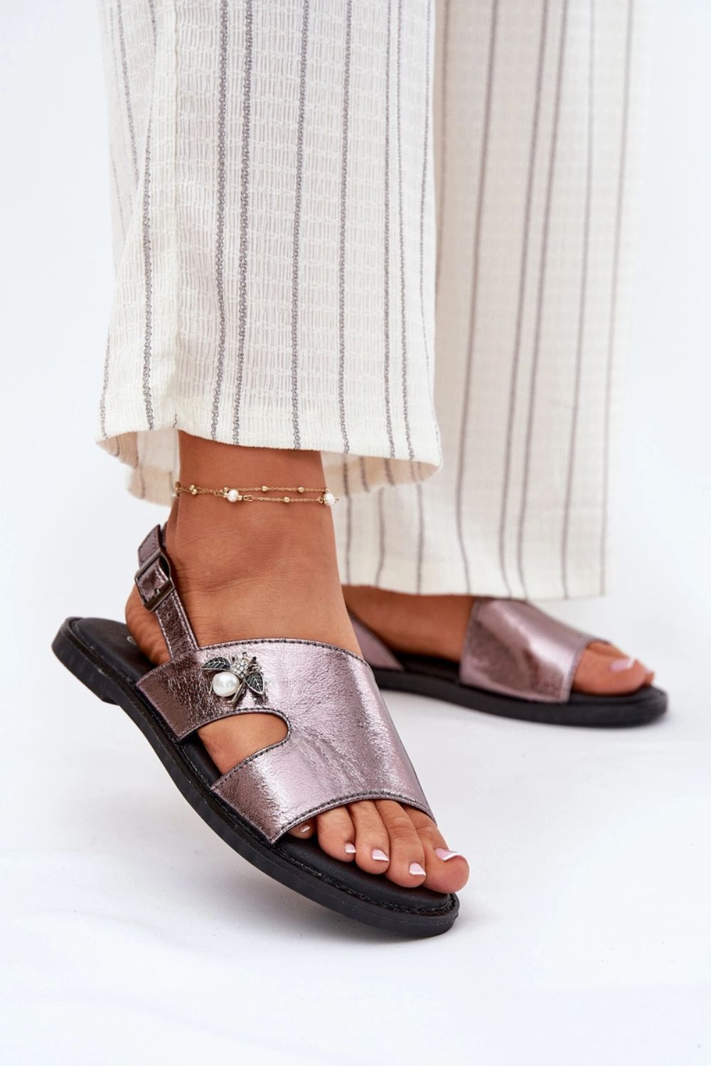 Step In Style Vinceza Silver Faux Leather Flat Sandals - view 4