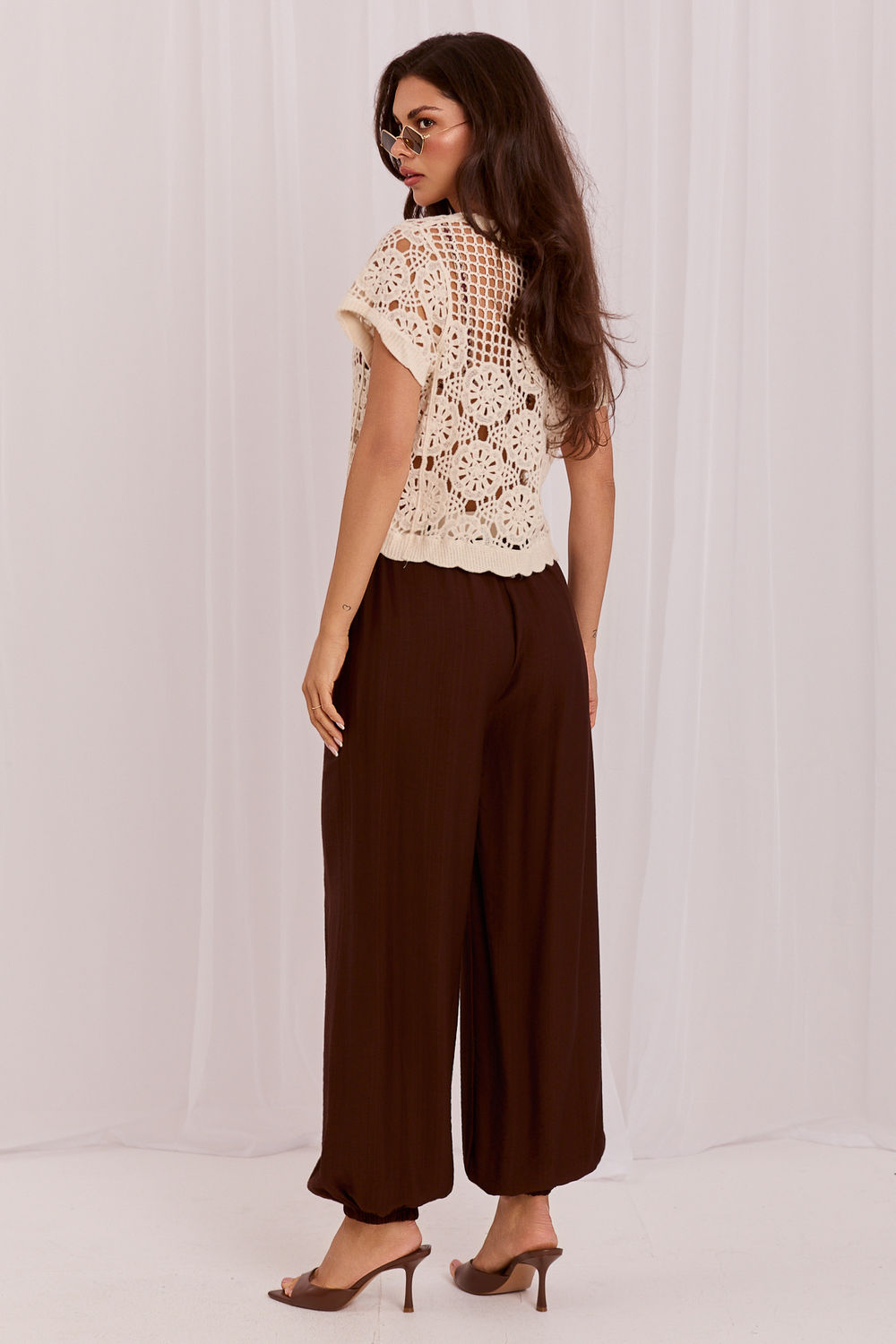 Rue Paris Dark Brown High Waisted Trousers - view 3