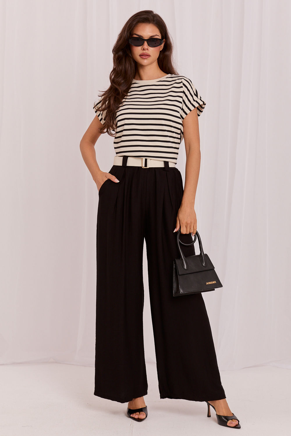 Rue Paris Black Wide Leg High Waisted Maxi Trousers