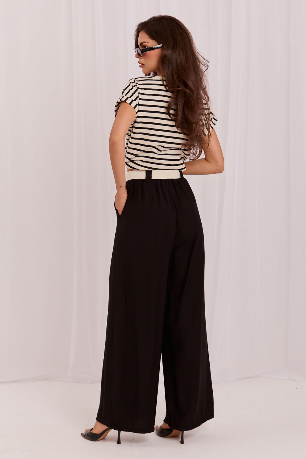 Rue Paris Black Wide Leg High Waisted Maxi Trousers - view 2
