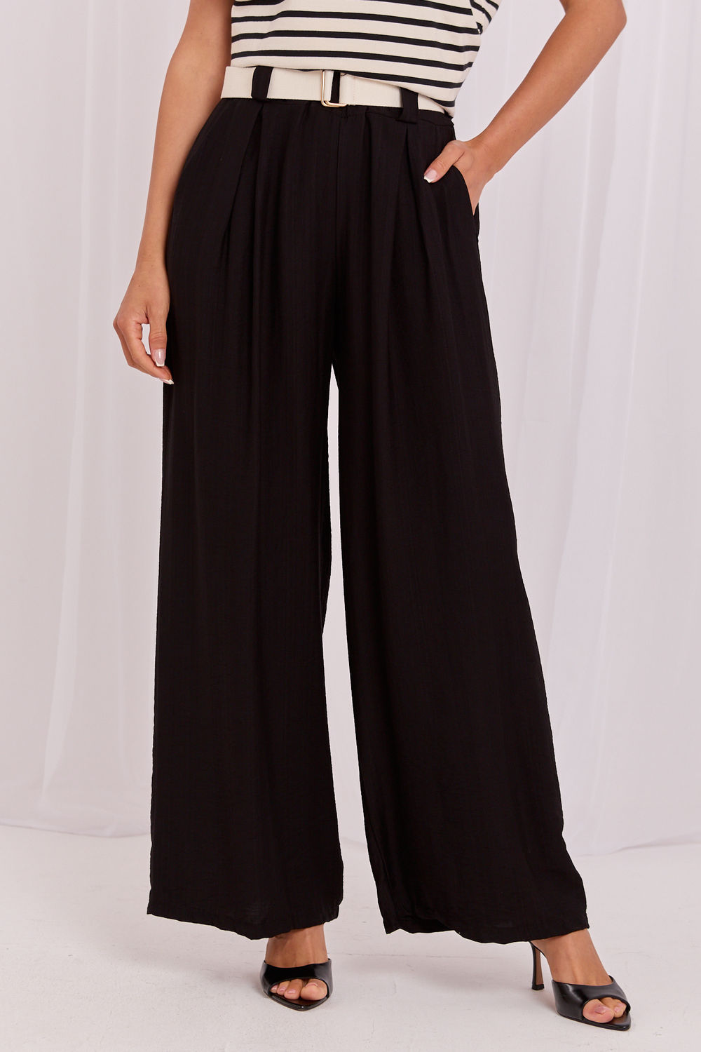 Rue Paris Black Wide Leg High Waisted Maxi Trousers - view 3