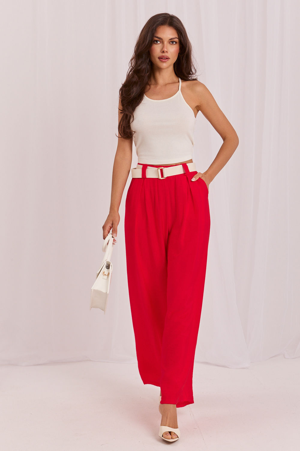 Rue Paris Red Wide Leg High Waisted Trousers - view 2