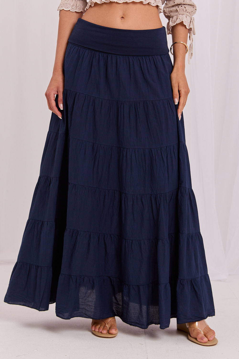 Italy Moda Navy Cotton Maxi Skirt - view 2