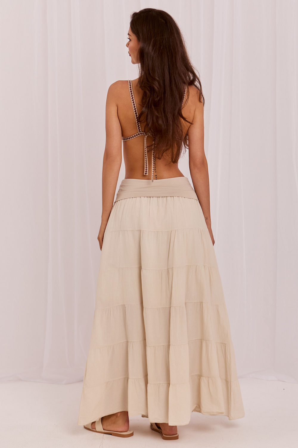 Italy Moda Light Beige Cotton Maxi Skirt - view 3