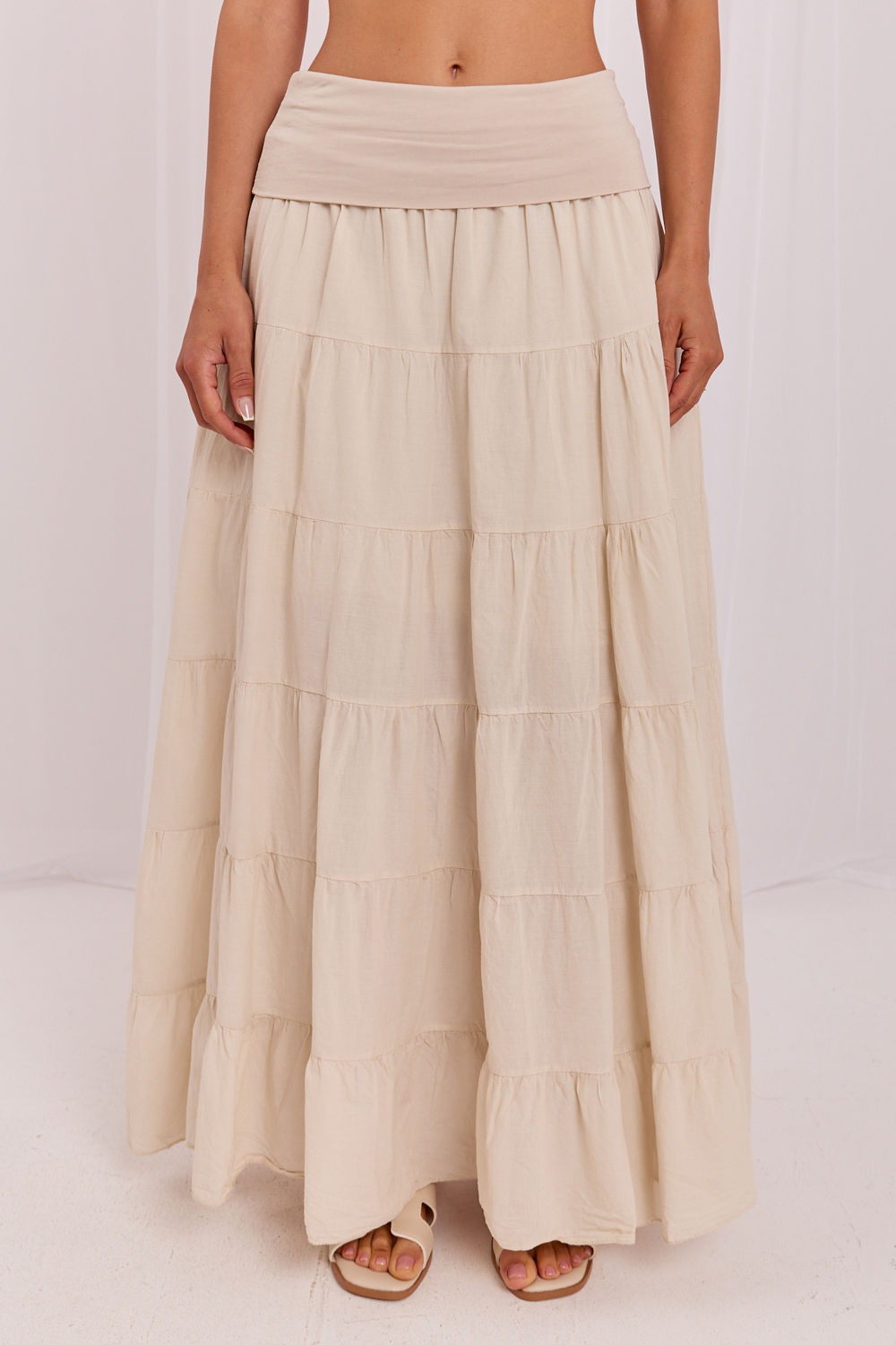 Italy Moda Light Beige Cotton Maxi Skirt - view 4