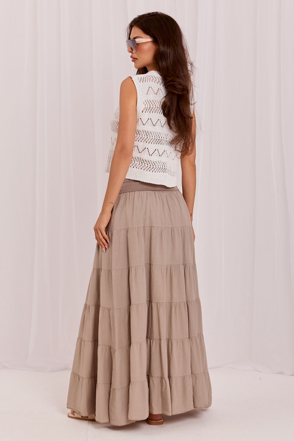 Italy Moda Dark Brown Cotton Maxi Skirt - view 3