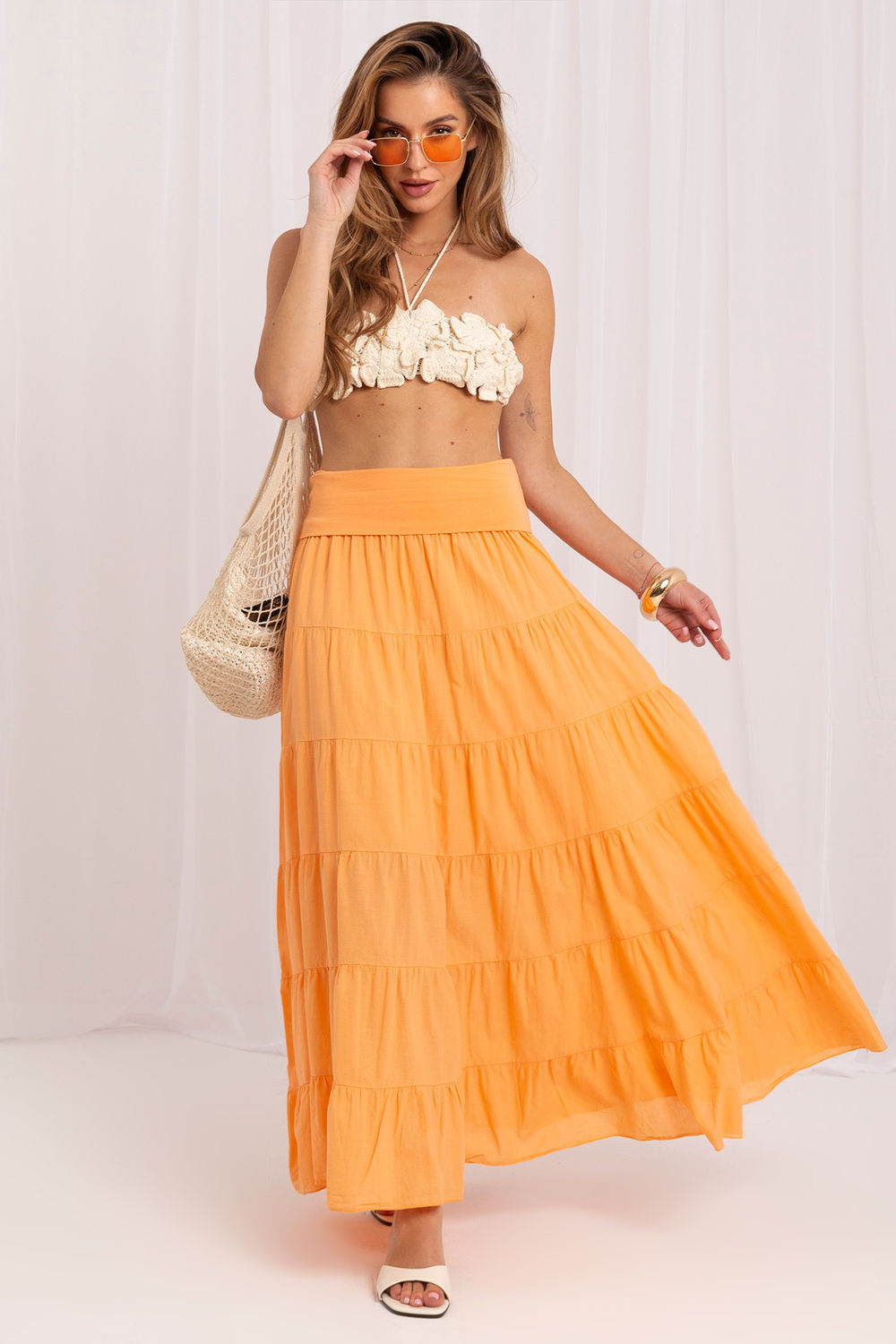 Italy Moda Light Orange Cotton Maxi Skirt