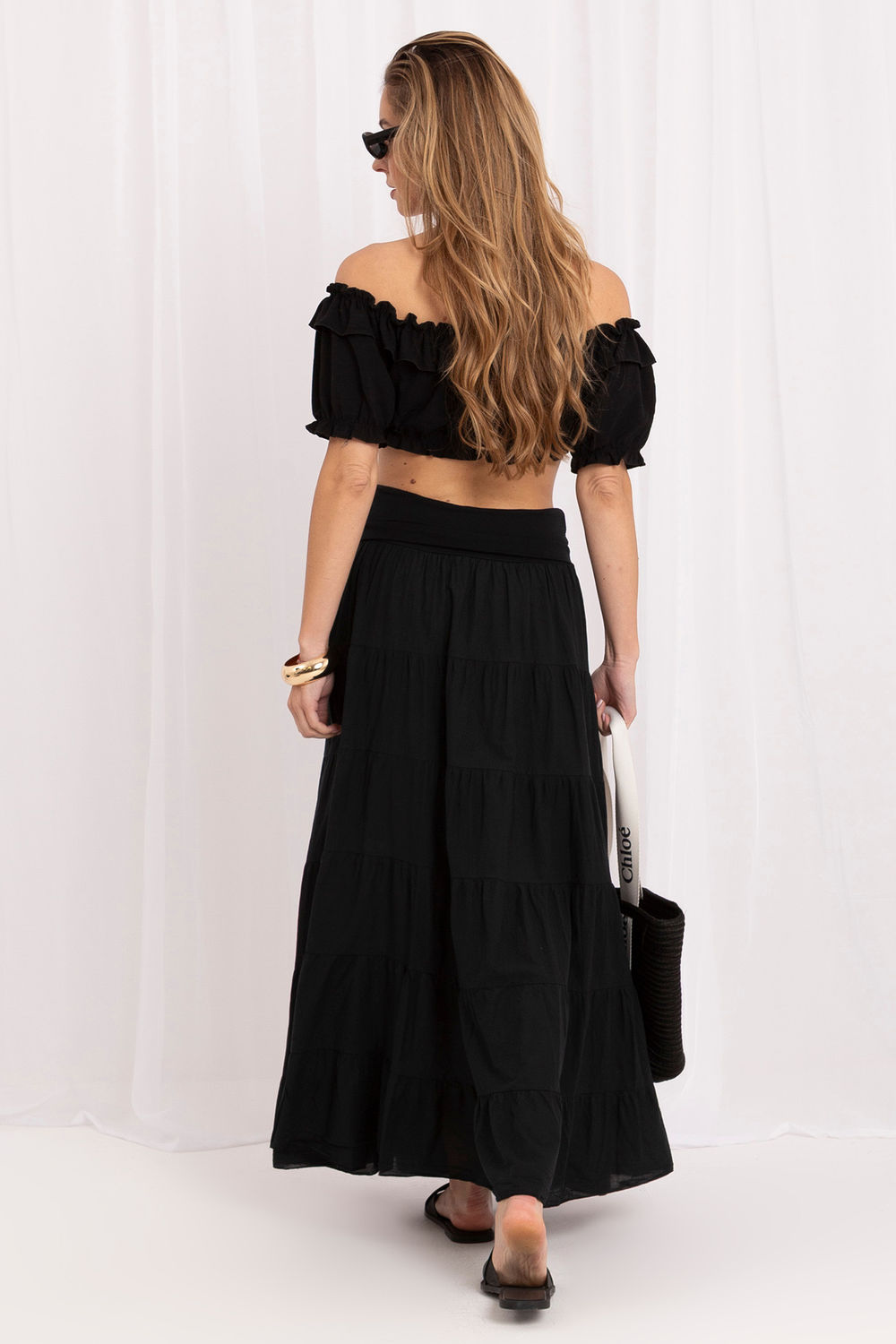 Italy Moda Black Cotton Maxi Skirt - view 3