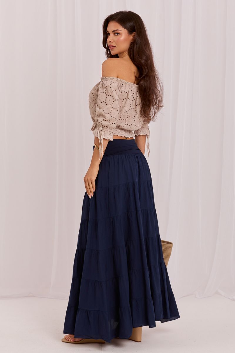 Italy Moda Navy Cotton Maxi Skirt - view 4