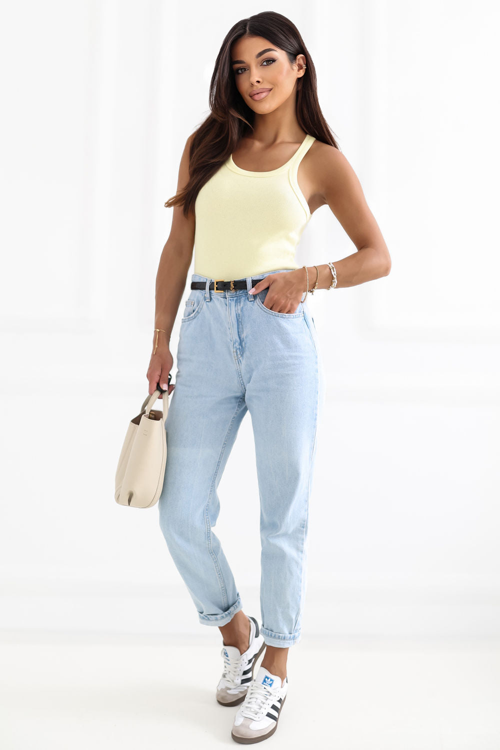 Rue Paris Light Yellow Bodycon Cotton Cami Top - view 2