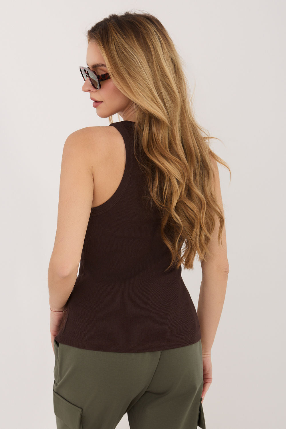 Rue Paris Dark Brown Bodycon Cotton Cami Top - view 3