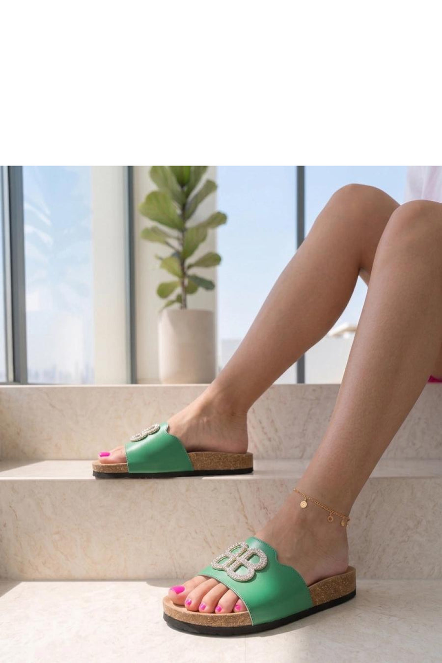 Solea Paloma Green Faux Leather Platform Flip Flops