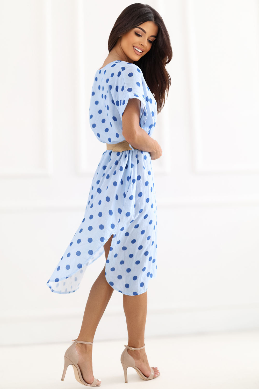 Italy Moda Light Blue Midi Polka Dot Dress - view 4