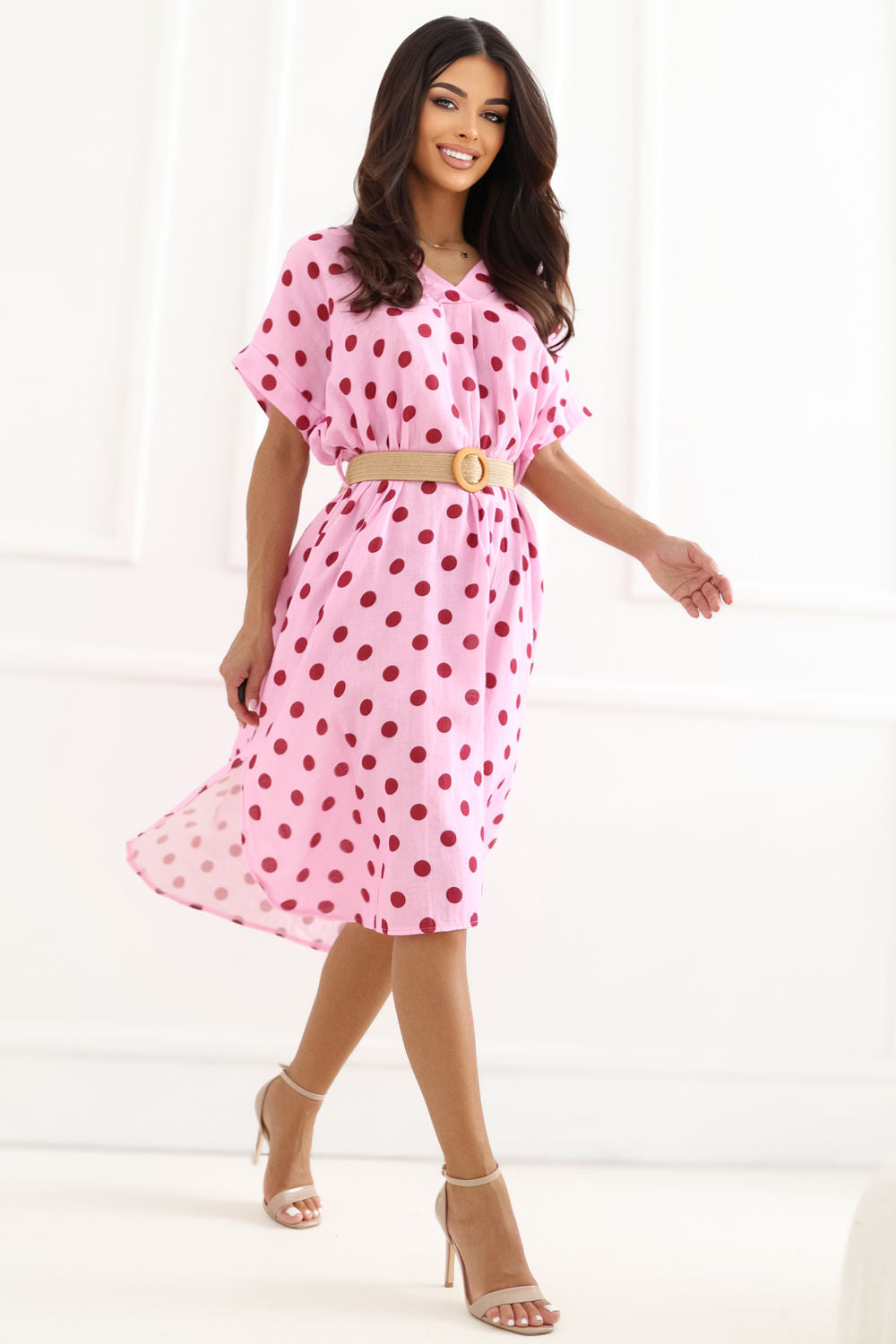 Italy Moda Light Pink Midi Polka Dot Wrap Dress - view 4