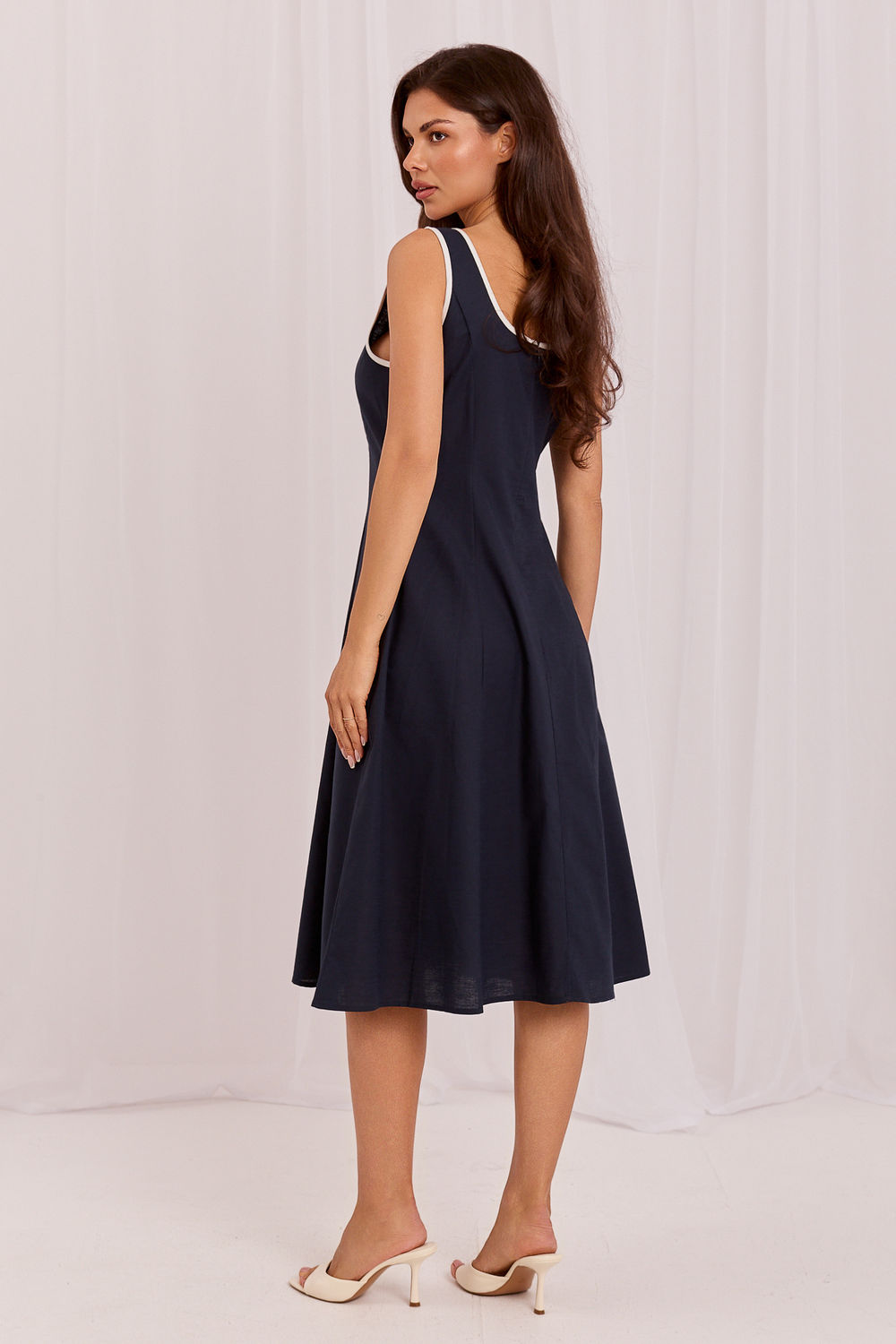 Italy Moda Navy Midi Linen Dress - view 3