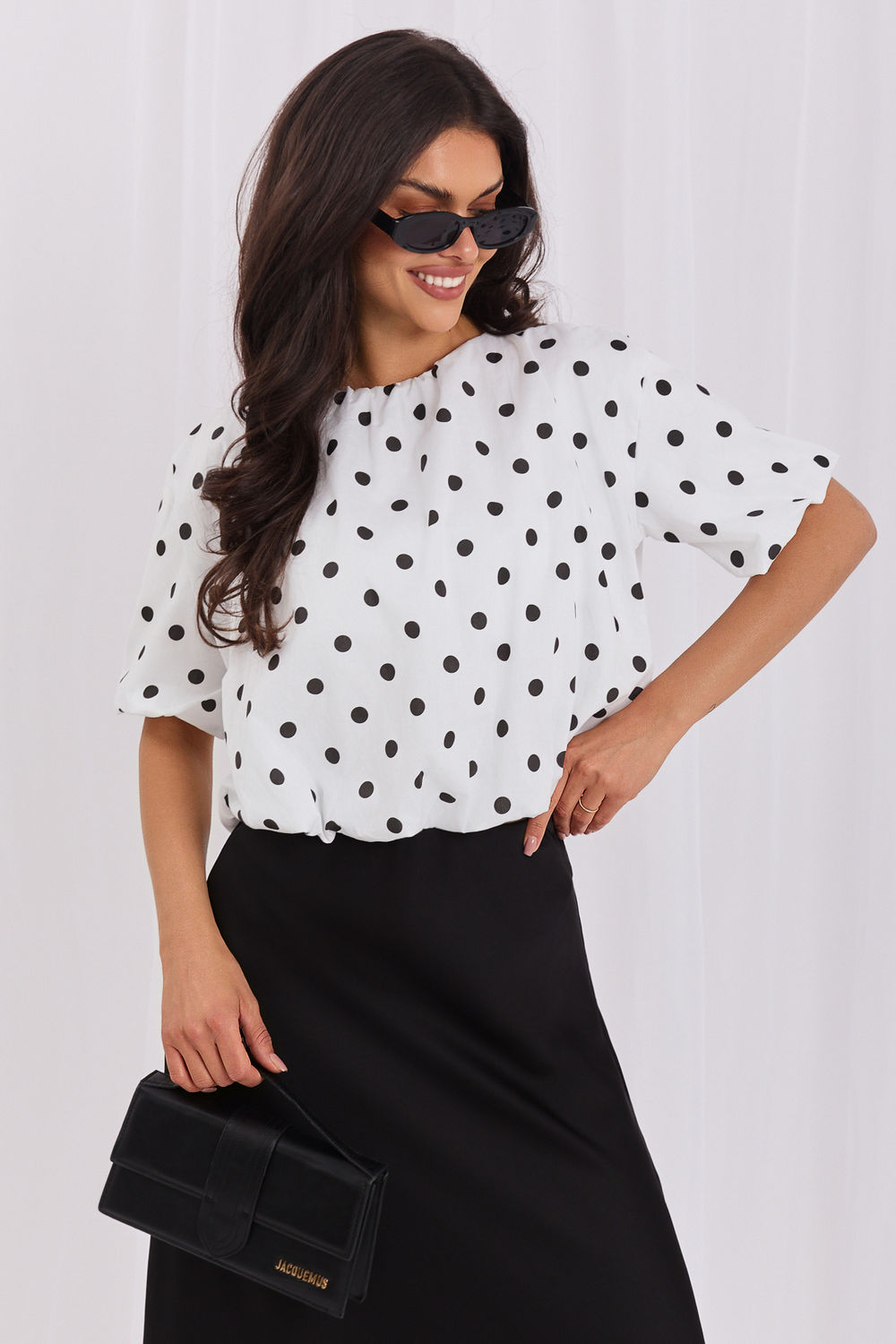 Italy Moda White Polka Dot High Waisted Blouse