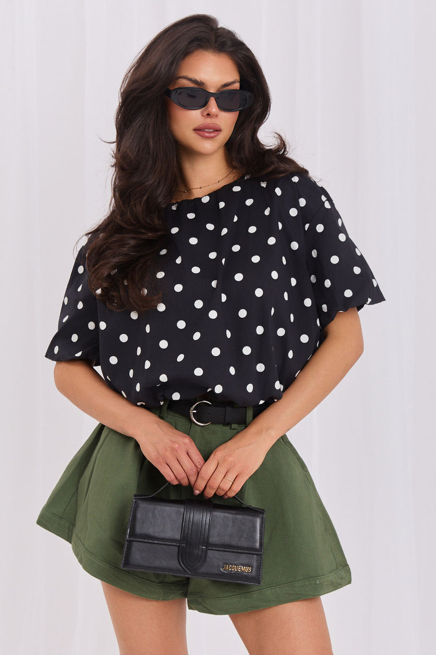 Italy Moda Black Polka Dot High Waisted Blouse