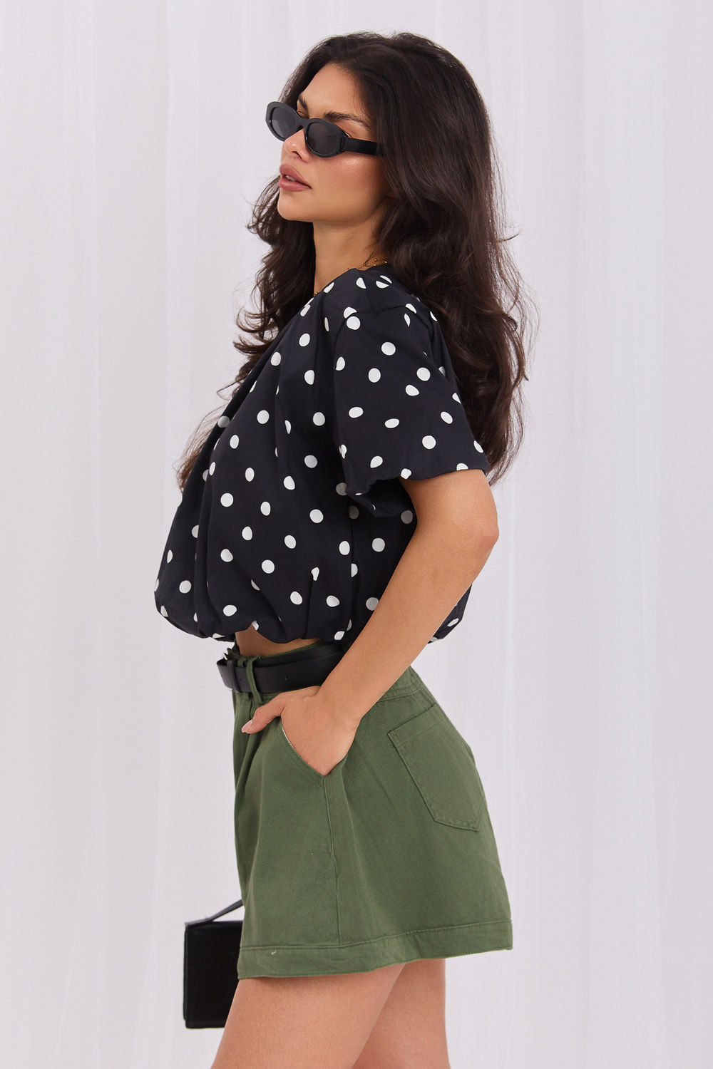 Italy Moda Black Polka Dot High Waisted Blouse - view 2