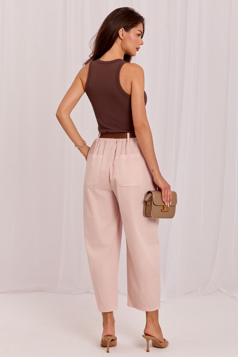 Italy Moda Light Pink High Waisted Cotton Trousers - view 3