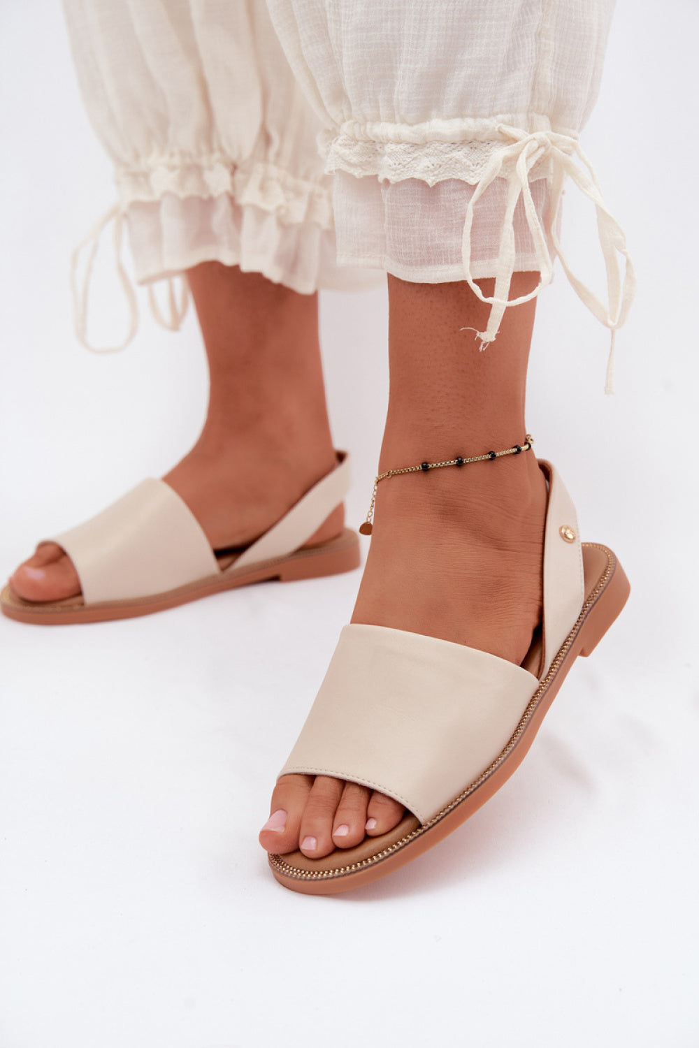 Step In Style Pollyanna Beige Faux Leather Flat Sandals