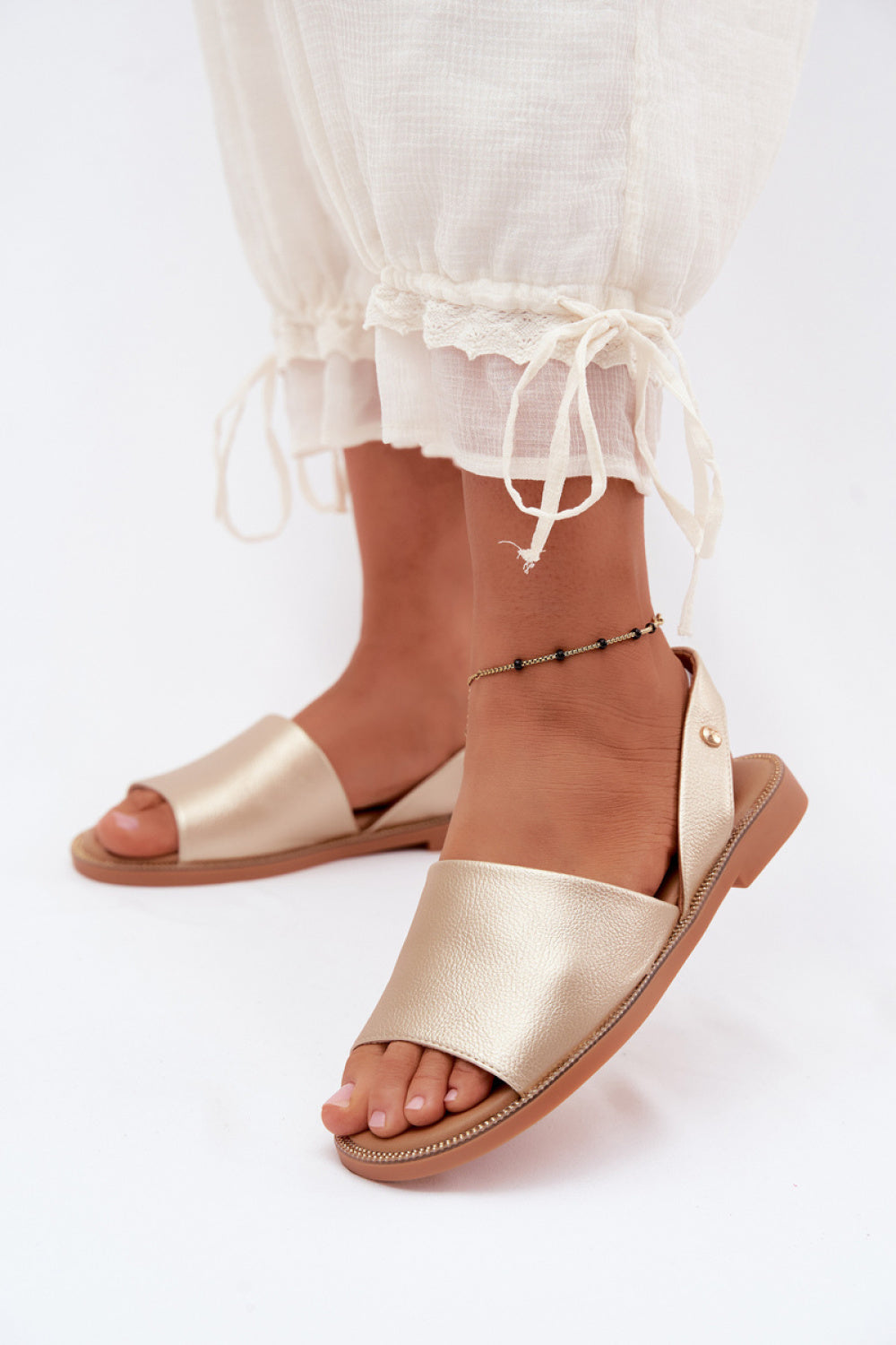Step In Style Pollyanna Gold Faux Leather Flat Sandals