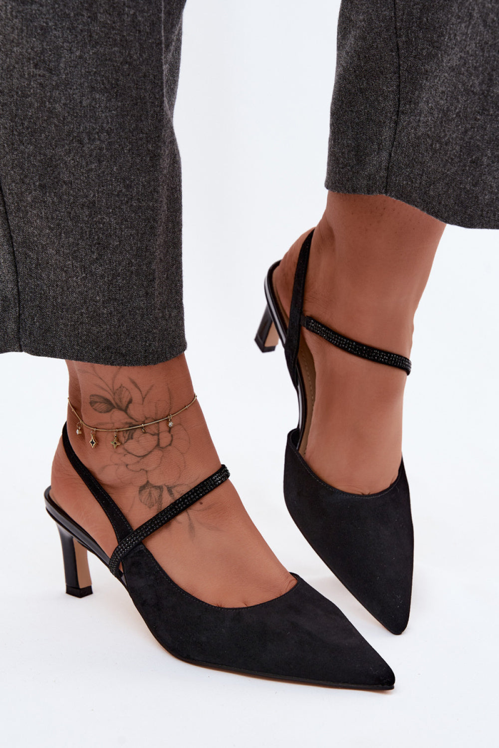 Step In Style Black Slim Fit Suede Heeled Sandals