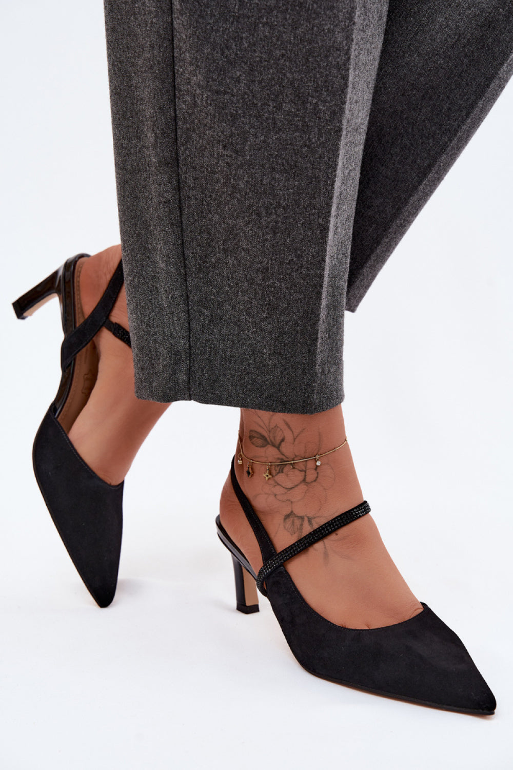 Step In Style Black Slim Fit Suede Heeled Sandals - view 3