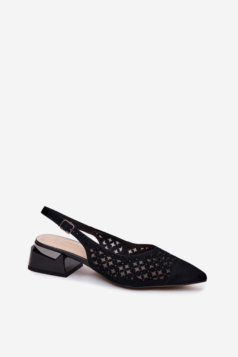 Step In Style Black Mesh Block Heel Heeled Sandals - view 2