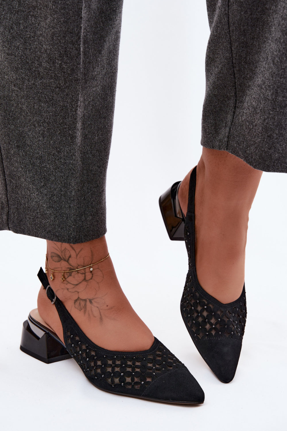Step In Style Black Mesh Block Heel Heeled Sandals - view 3