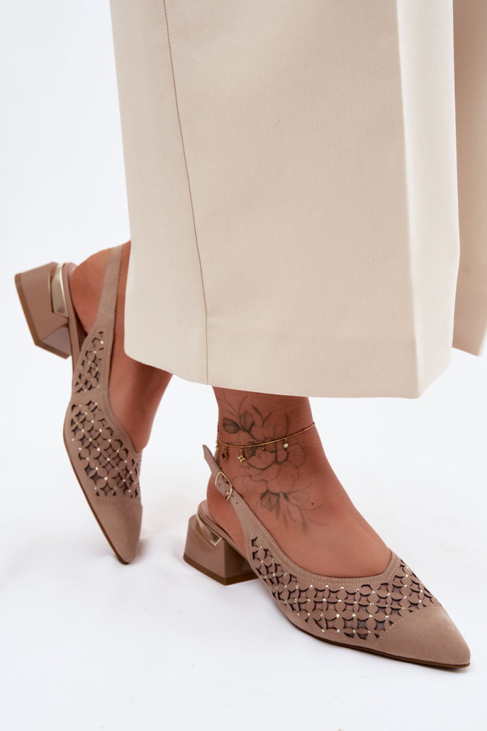 Step In Style Beige Mesh Block Heel Heeled Sandals - view 3