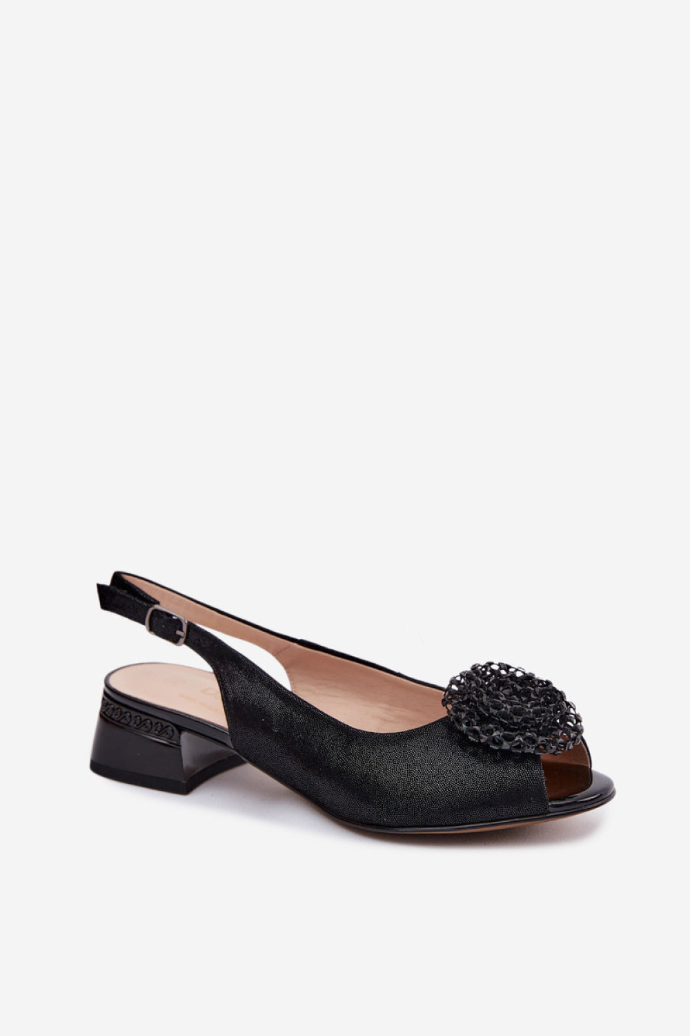 Step In Style Black Leather Block Heel Heeled Sandals - view 2