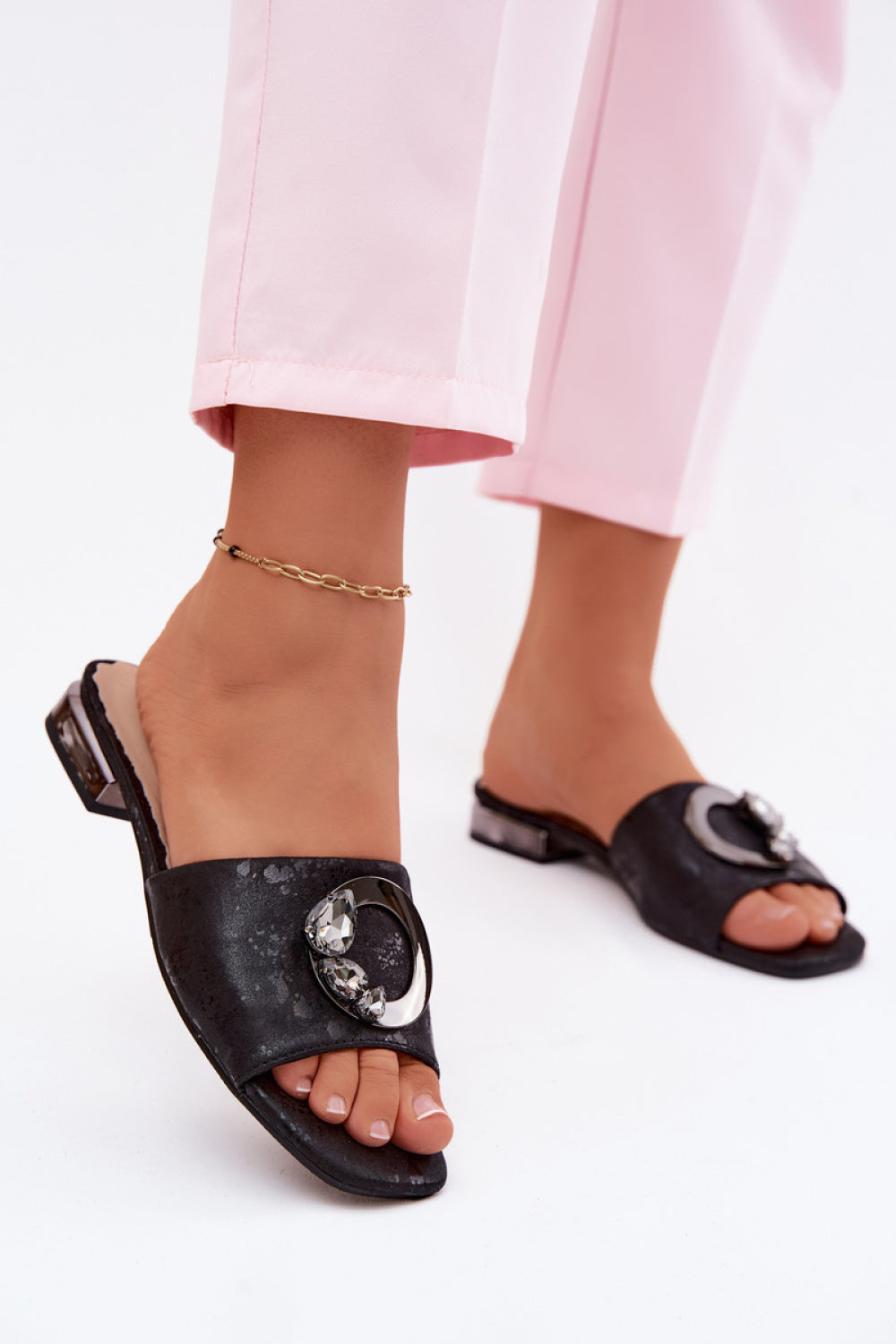 Step In Style Black Faux Leather Flat Flip Flops