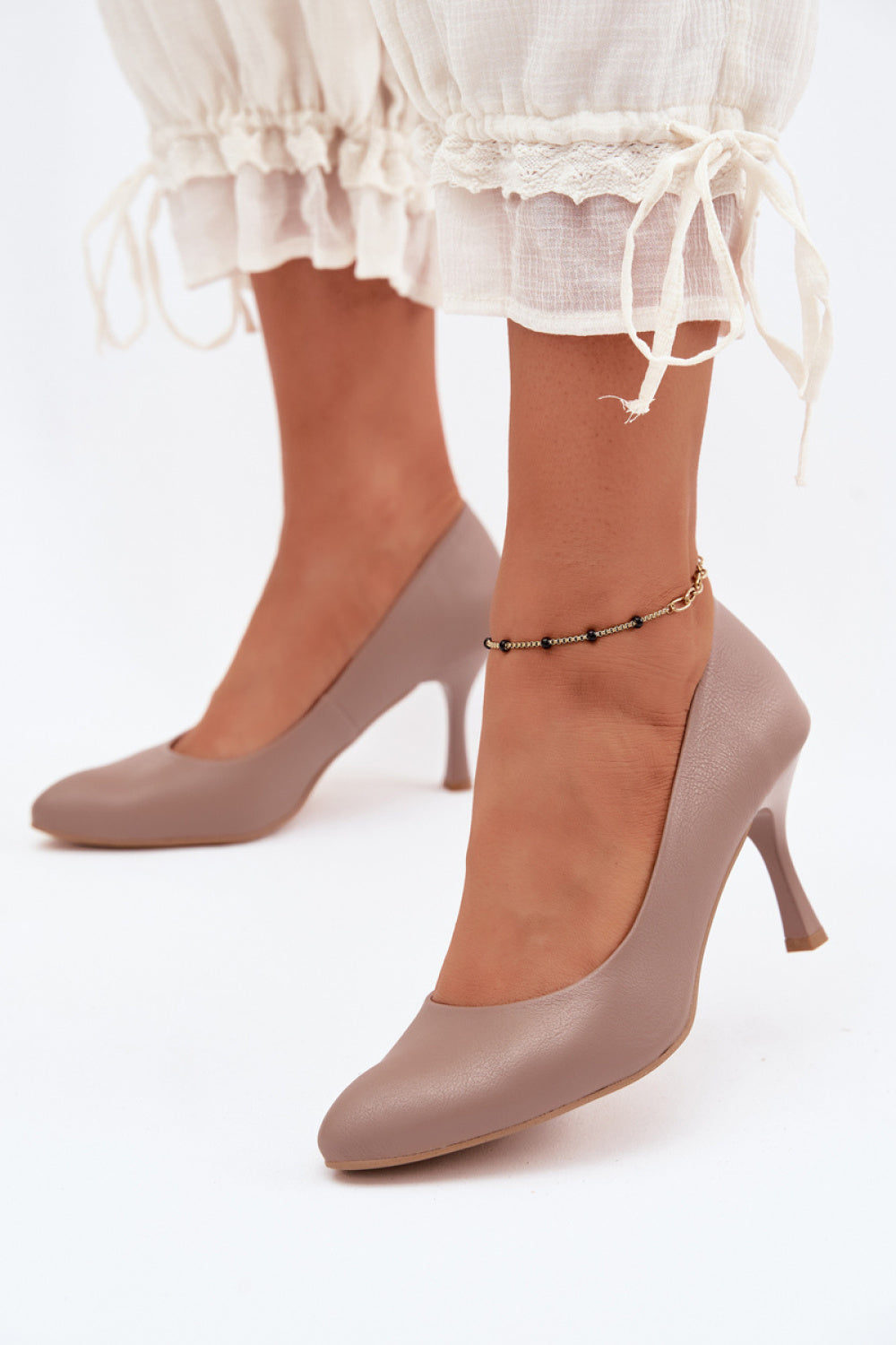 Step In Style Zazoo Taupe Leather High Heels