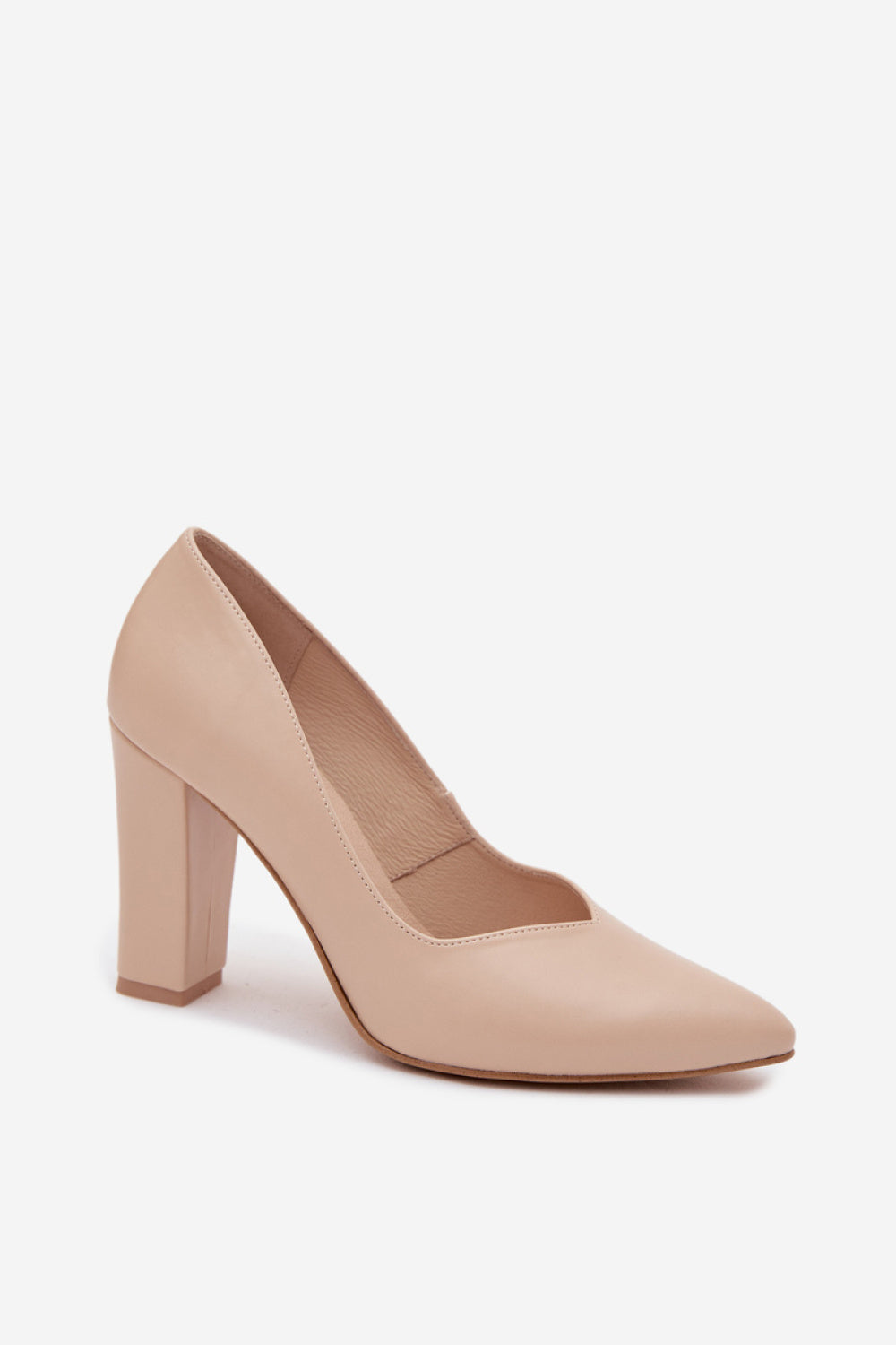 Step In Style Zazoo Beige Faux Leather Block Heel Court Shoes with Pointed Toe - view 2