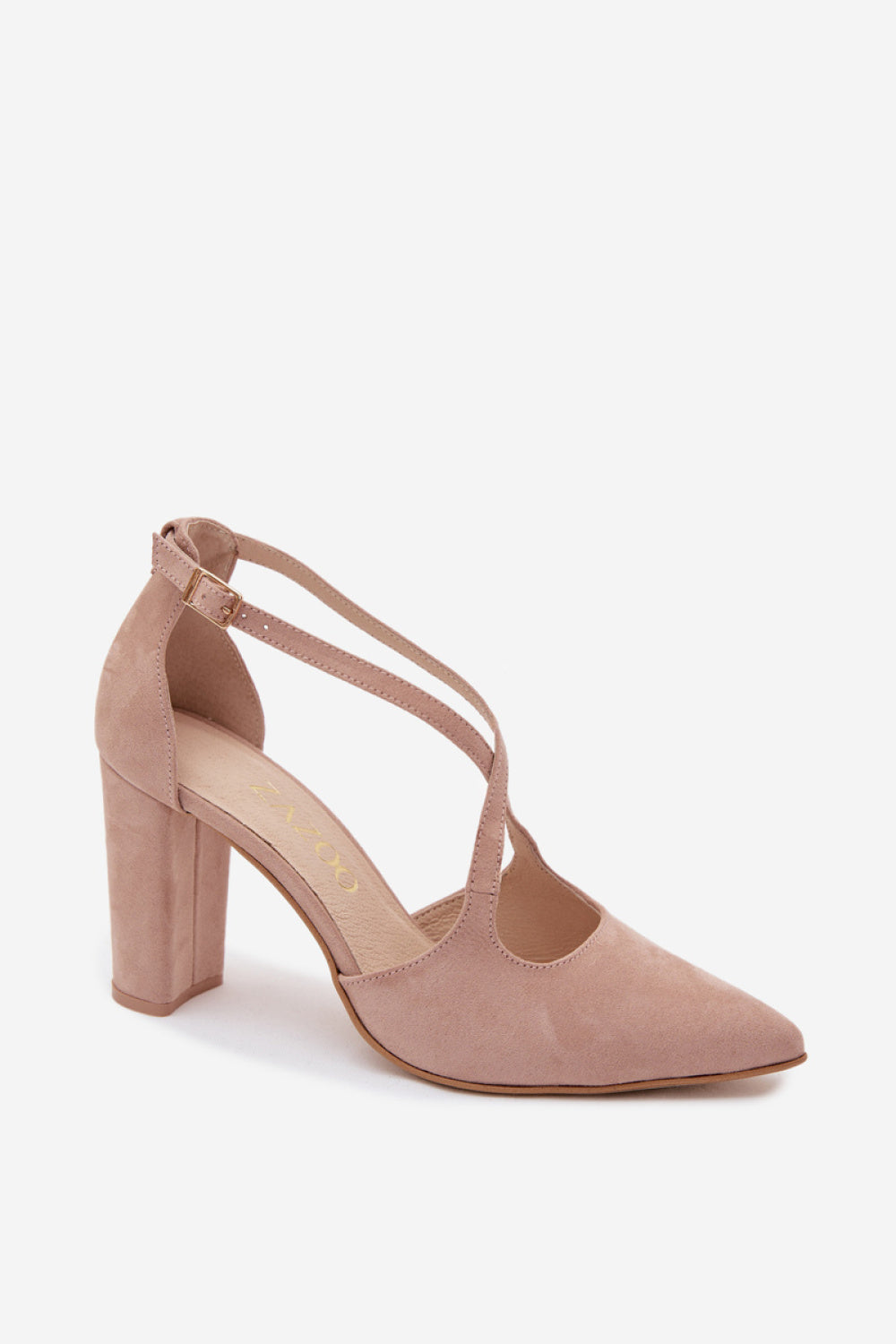 Step In Style Zazoo Beige Suede Block Heel Court Shoes - view 2