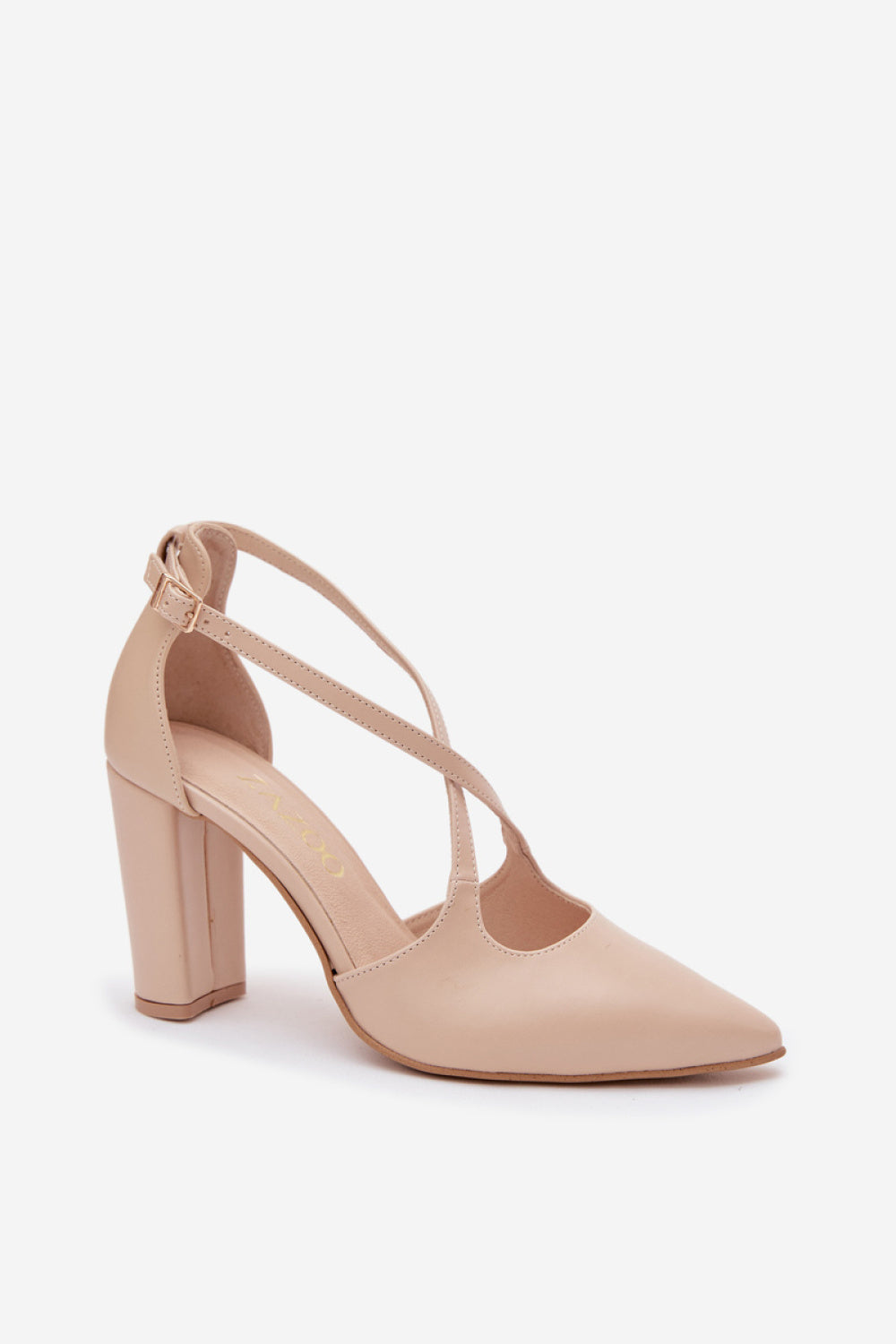 Step In Style Zazoo Beige Faux Leather Block Heel Court Shoes - view 2