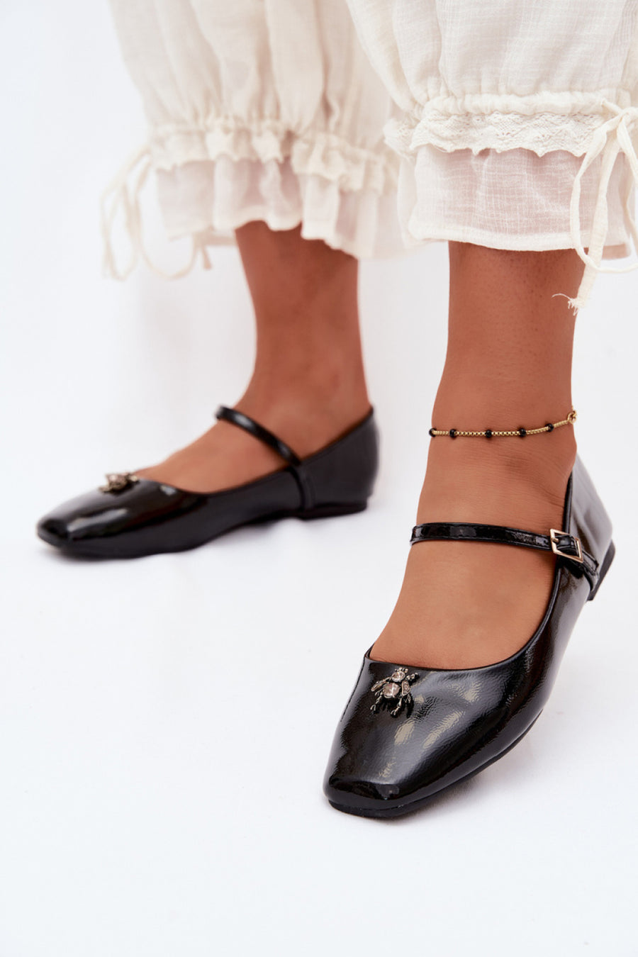 Step In Style Pinea Black Faux Leather Ballet Flats