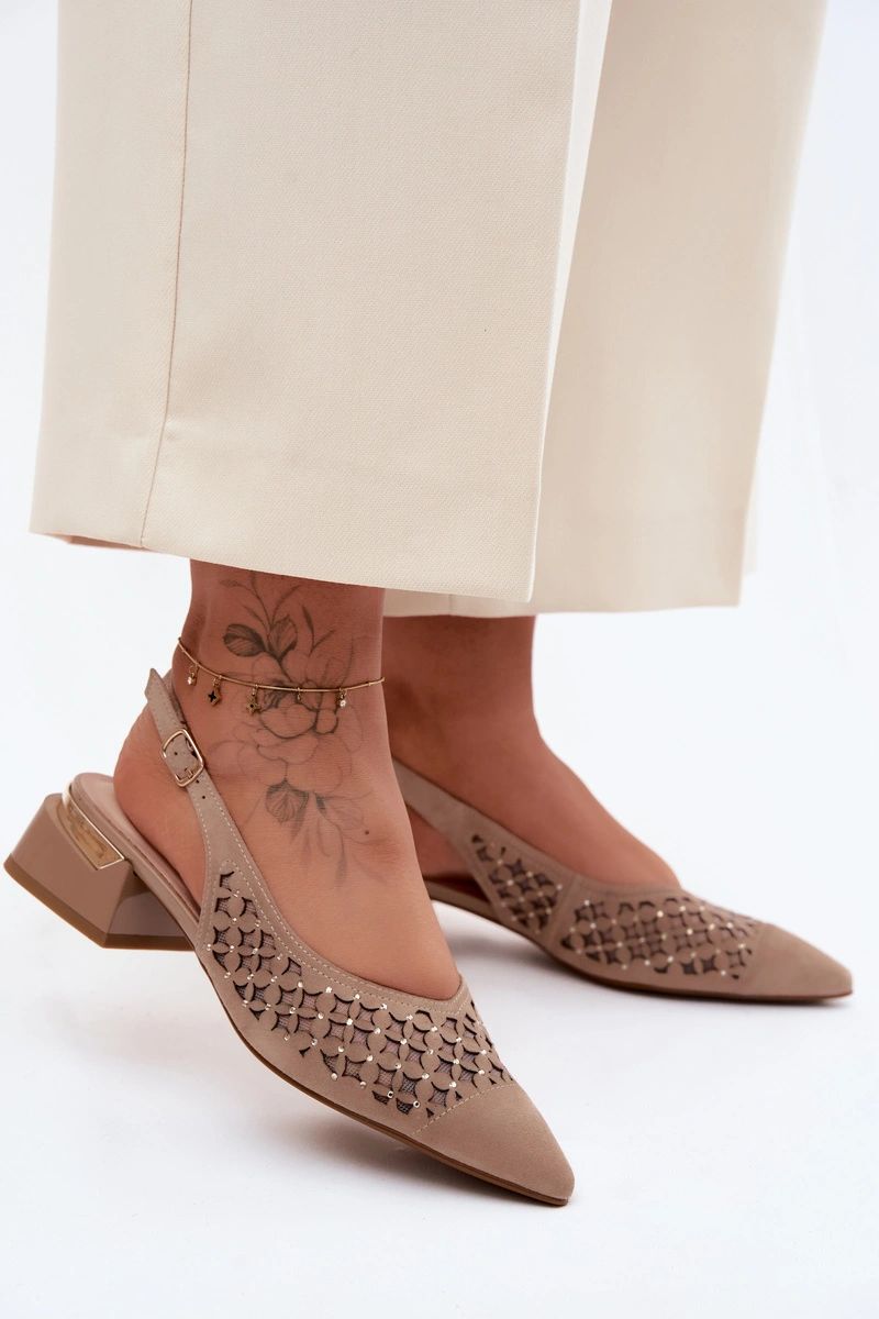 Step In Style Beige Mesh Block Heel Heeled Sandals - view 4