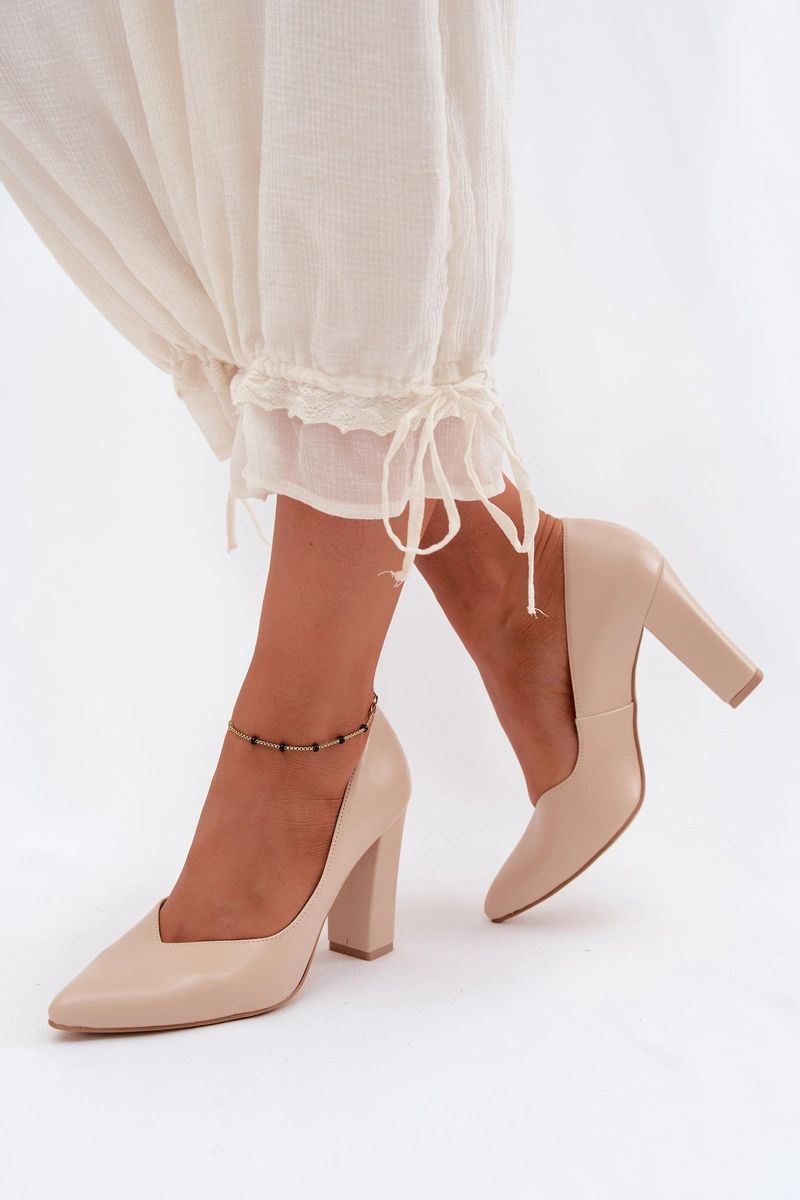 Step In Style Zazoo Beige Faux Leather Block Heel Court Shoes with Pointed Toe - view 3