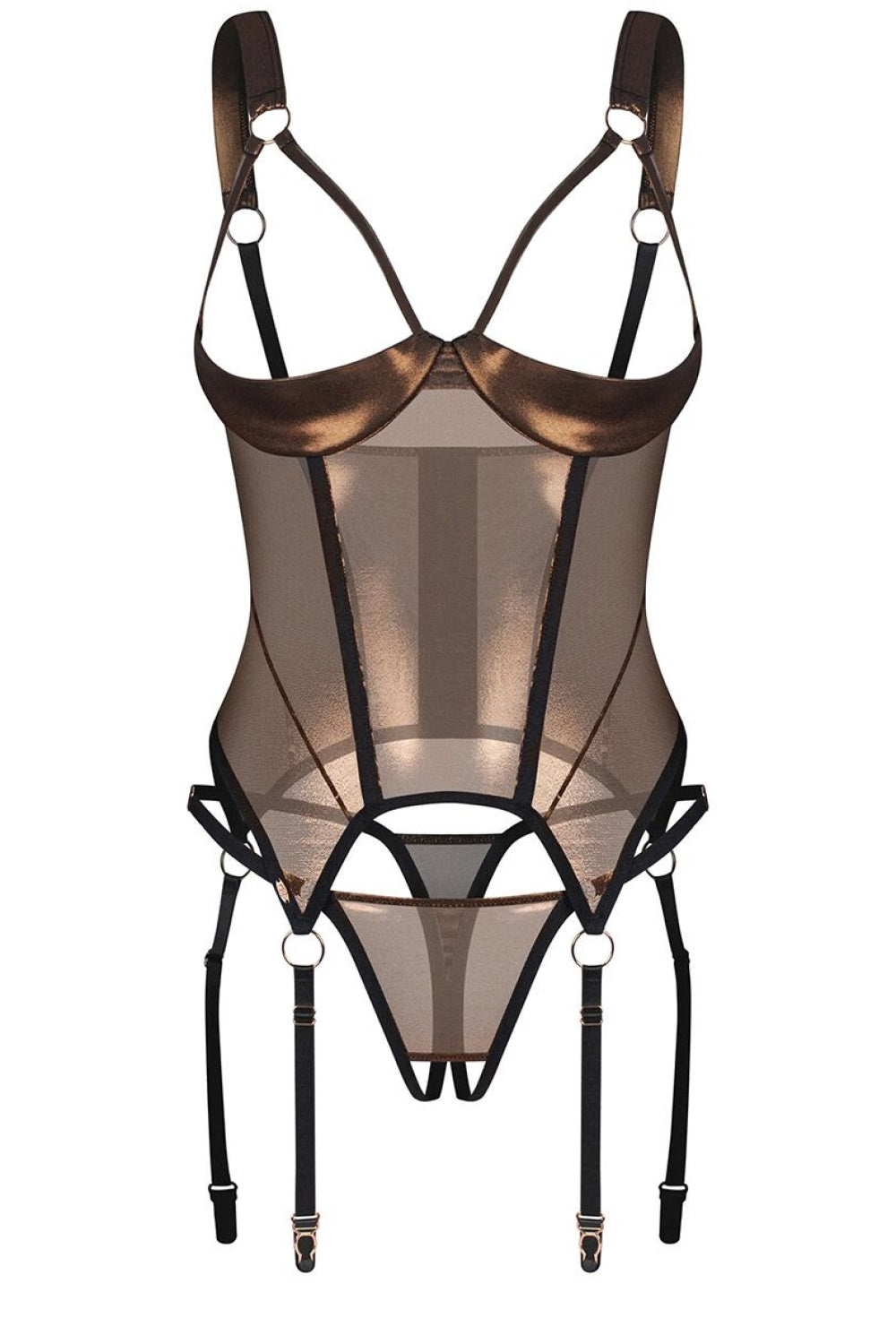 Obsessive Gorset Soranna Chocolate Mesh Underwired Sexy Lingerie Set - view 4