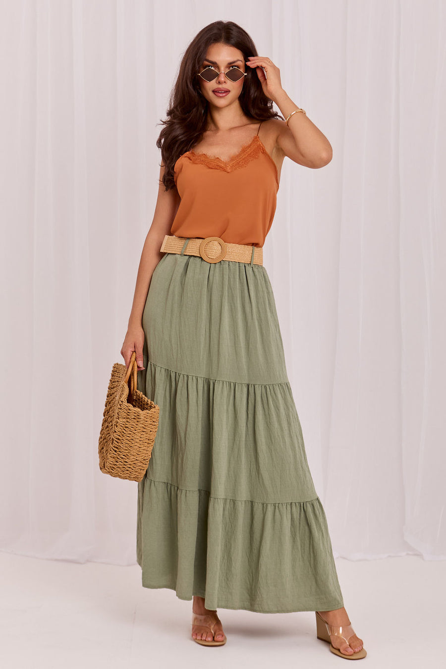 Italy Moda Khaki Maxi Skirt