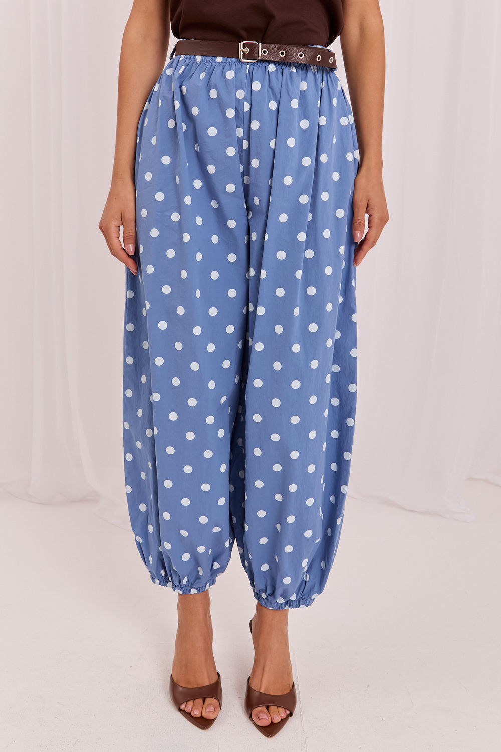 Italy Moda Blue Polka Dot High Waisted Trousers