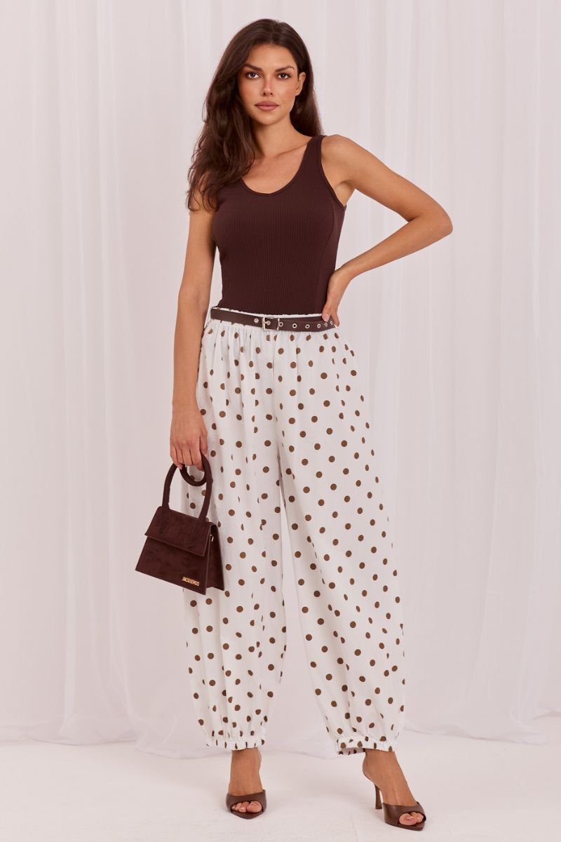 Italy Moda Ecru Polka Dot High Waisted Trousers - view 4