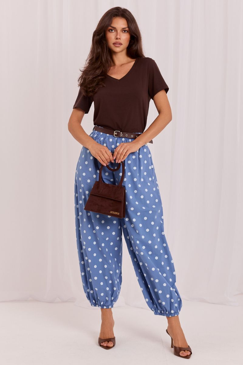 Italy Moda Blue Polka Dot High Waisted Trousers - view 4
