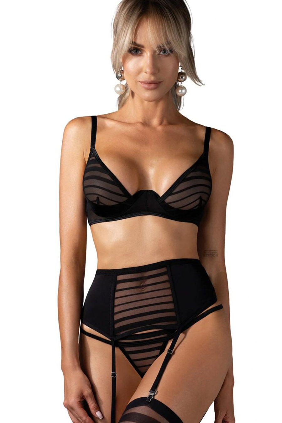 Obsessive Lune Bellis Black Mesh Suspender Sexy Lingerie Set