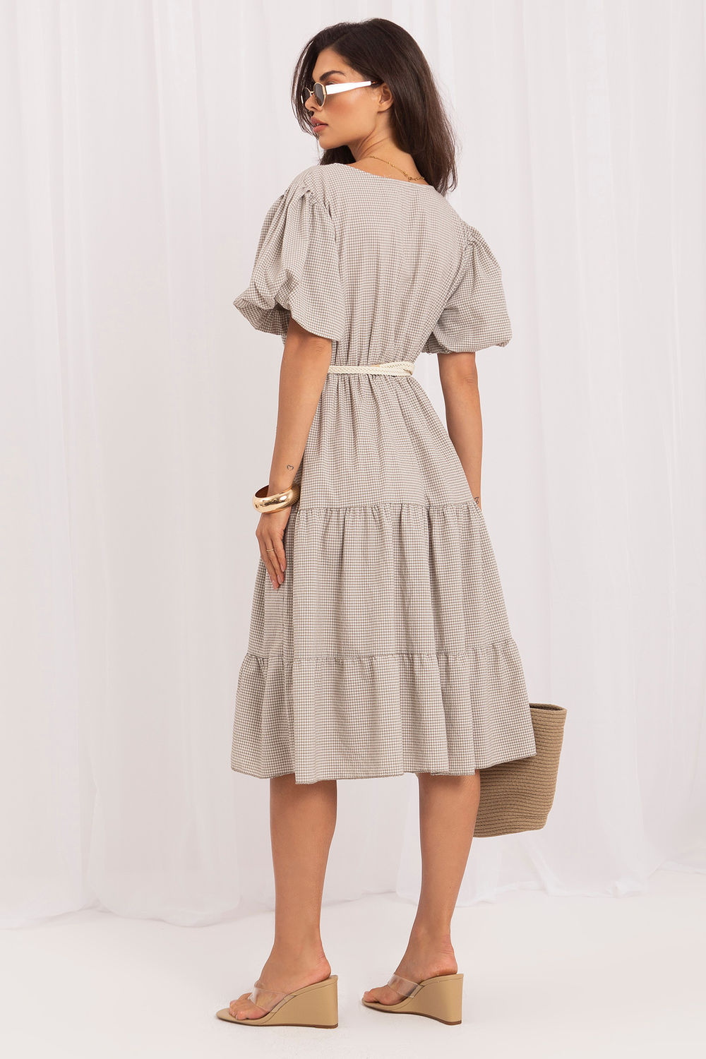 Italy Moda Beige Flared Puff Sleeve Dress - view 3