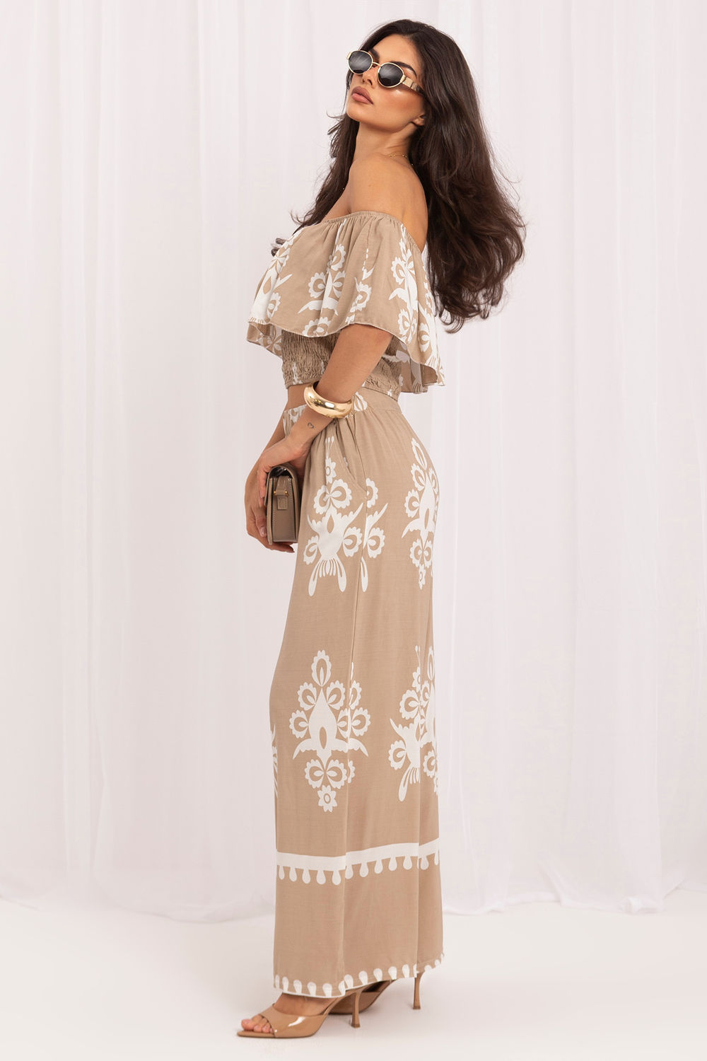 Italy Moda Beige Off Shoulder Sleeveless Co-Ord Set - view 2