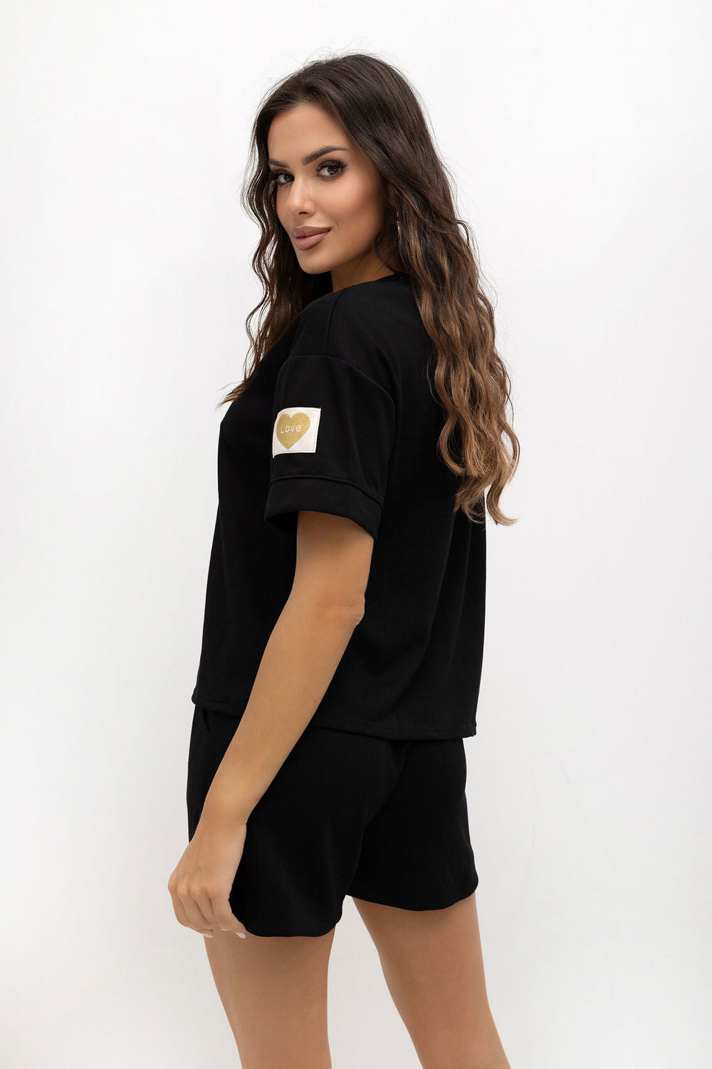 Italy Moda Black V-Neck Cotton Co-Ord Set - view 3